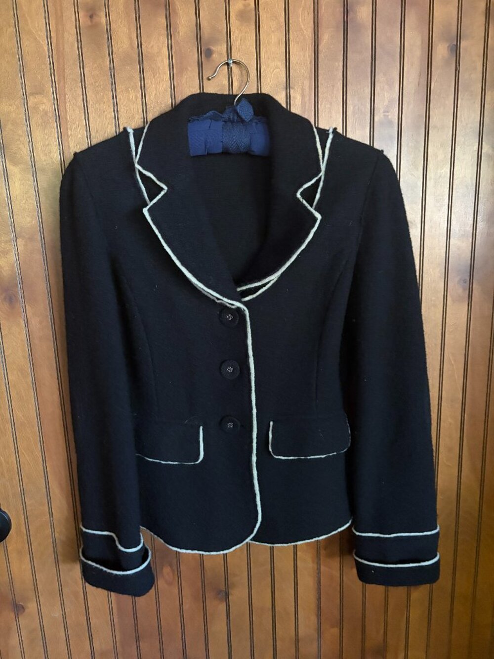 Emporio Armani Black Wool Jacket with White piping